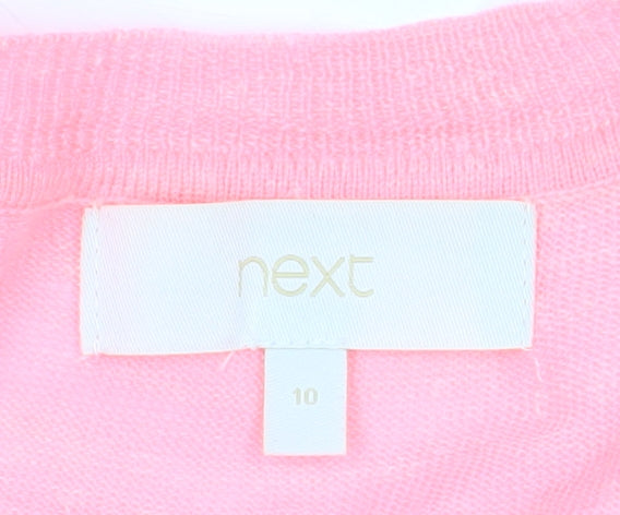 Next Women Pink Linen Blend 3/4 Sleeve Open Cardigan Size 10