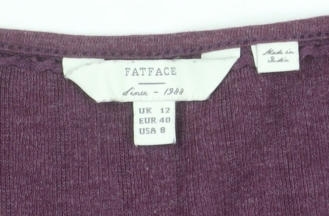 FatFace Womens Purple Long Sleeve Jersey V-Neck Top Size 12