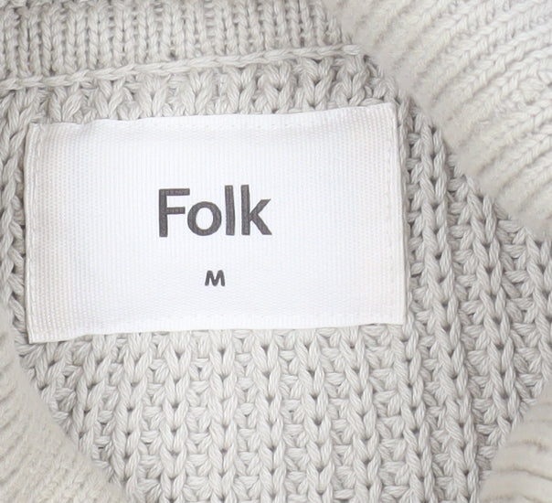 Folk Men's Beige Roll Neck Pullover Jumper Size M Cotton Knit