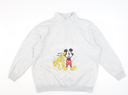 Front view of Disney Mickey & Friends Grey 1/4 Zip Sweatshirt Women L 16-18
