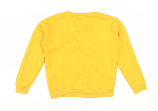 Superdry Womens Yellow Pullover Sweatshirt UK 12 Cotton Blend