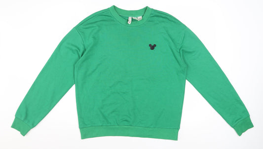 Front view of Disney Women’s Green Crew Neck Pullover Sweatshirt, size UK 12