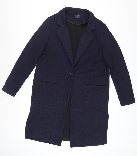 Marks and Spencer Women's Blue Coatigan Size 12 Long Sleeve Knit Overcoat