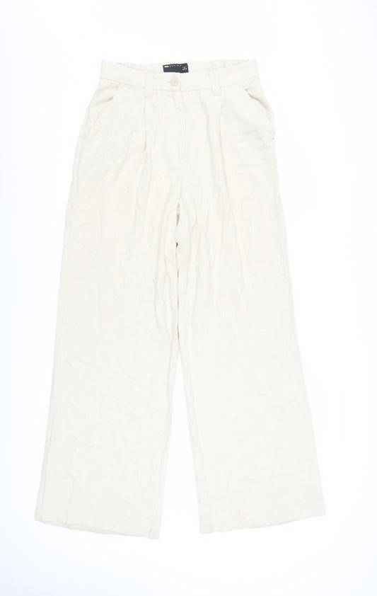 ASOS Women Beige Wide-Leg High Rise Pleated Trousers Size 6