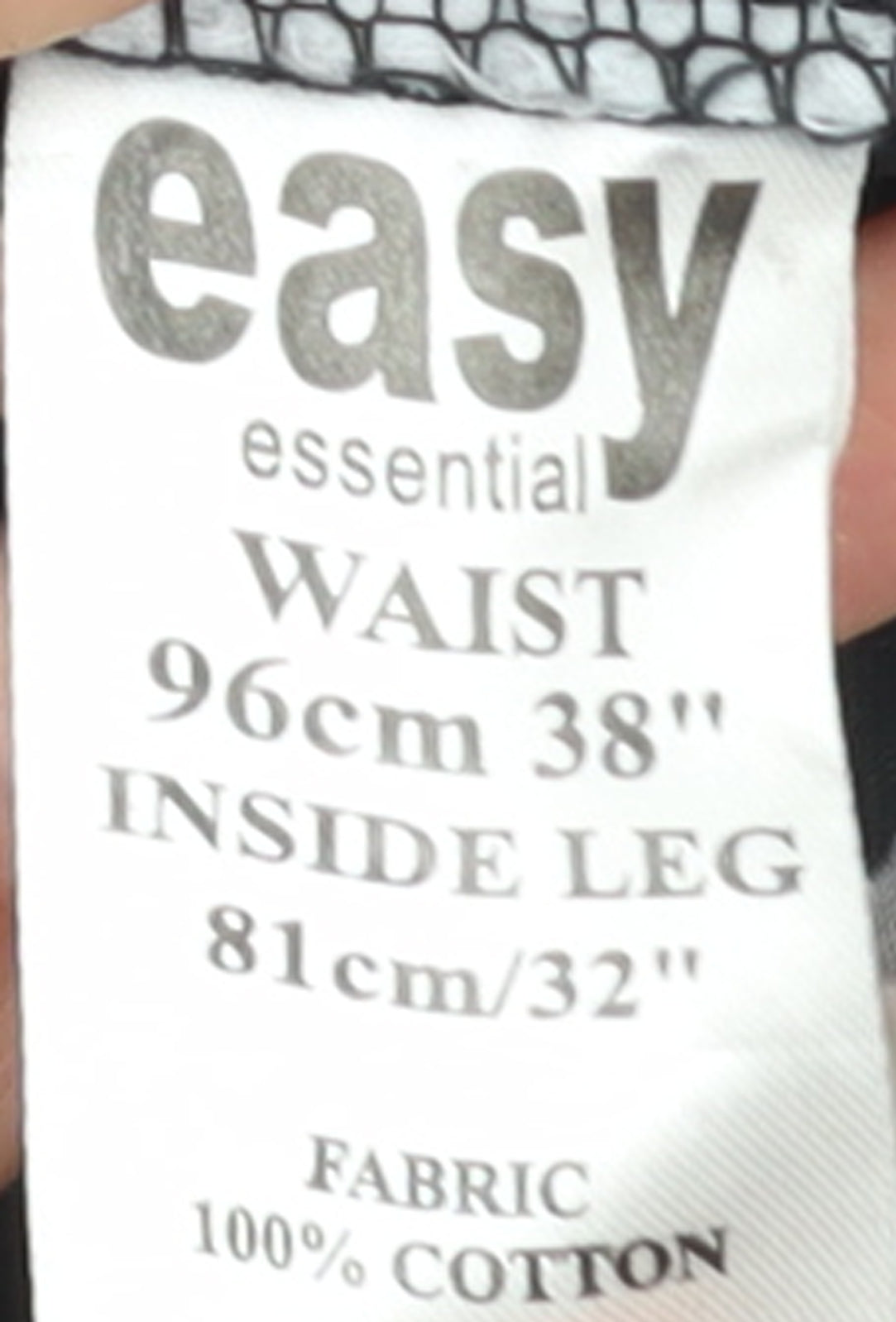 Easy Essential Men's Black Cargo Trousers Size L 38x32 Cotton