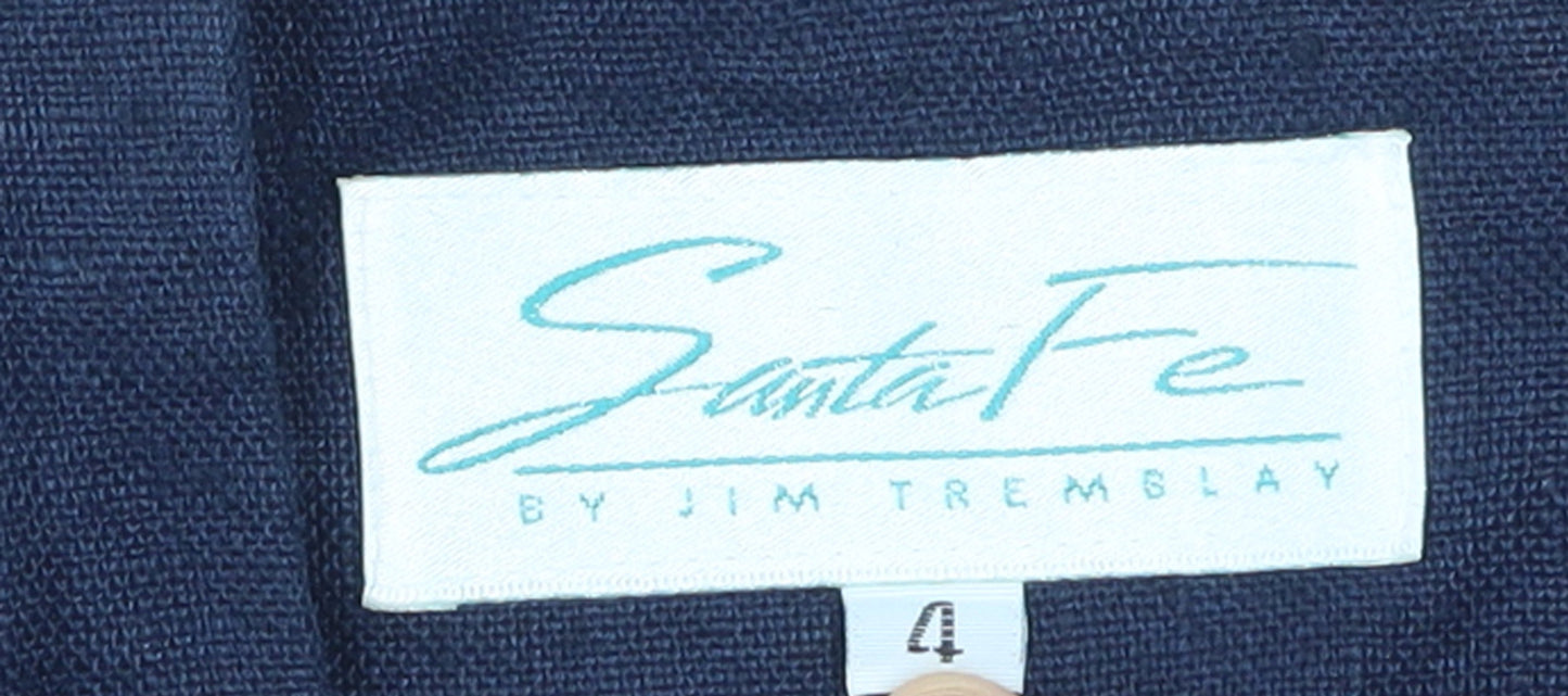 Santa Fe Women Blue Linen Shift Dress Short Sleeve Size 8