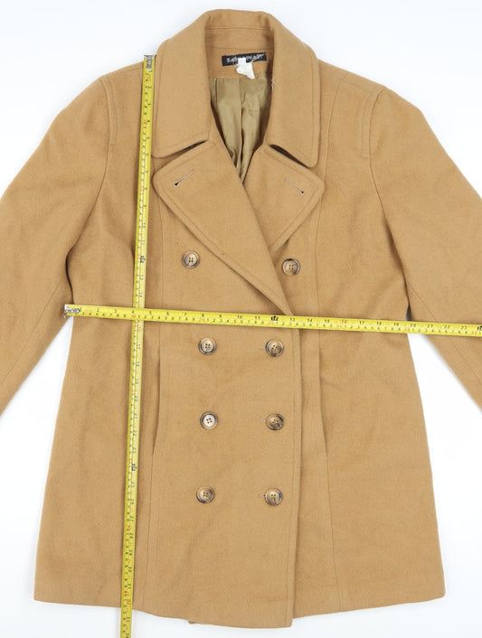 Savannah Women's Beige Wool Pea Coat Size 10 Lined Classic Mid-Length