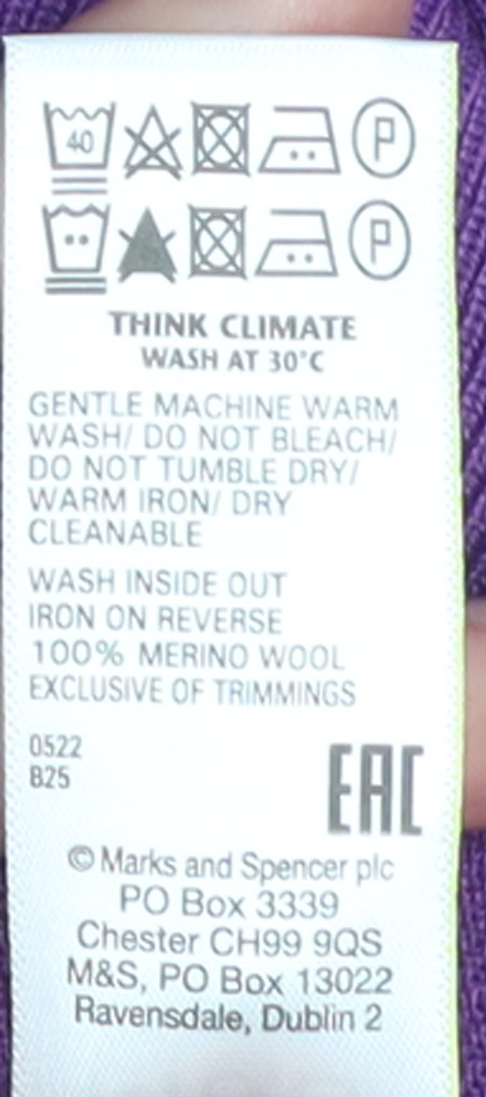 Marks and Spencer Women's Purple Merino Wool Crew Neck Jumper Size 14