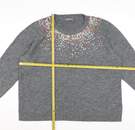 Oasis Women's Grey Beaded Crew Neck Knit Jumper 3XL