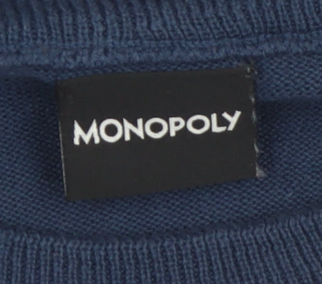 Monopoly Men's Blue Christmas Graphic Pullover Jumper Size L