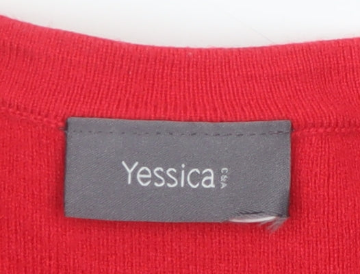 Yessica Women's Red Beaded Crew Neck Knit Jumper Size L