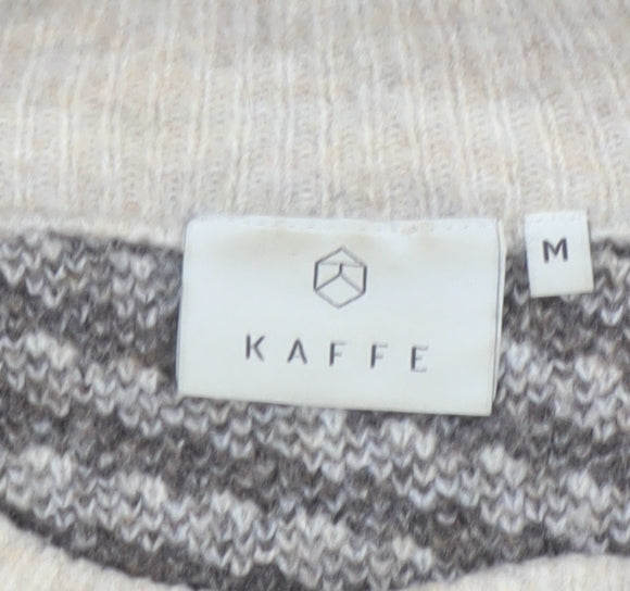 Kaffe Women Beige Striped Chunky-Knit Wool Blend Pullover Jumper M