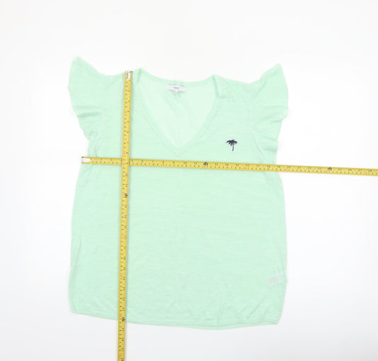 Next Women Green V-Neck Short Sleeve Linen Blend T-Shirt Size 14