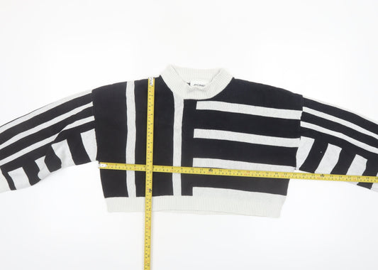 Monki Women Black White Striped Cotton Crew Neck Jumper Size M