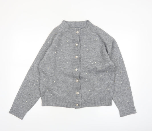 Nutmeg Women's Grey Beaded Button Cardigan Size 8