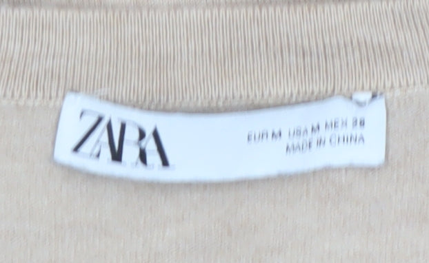 Zara Women Beige Knit Cardigan Size 12 Crew Neck Button Front