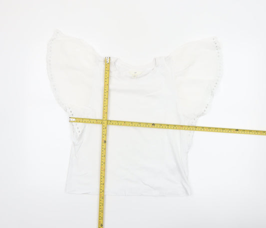 H&M Women’s White Flutter Sleeve Cotton T-Shirt Size 10