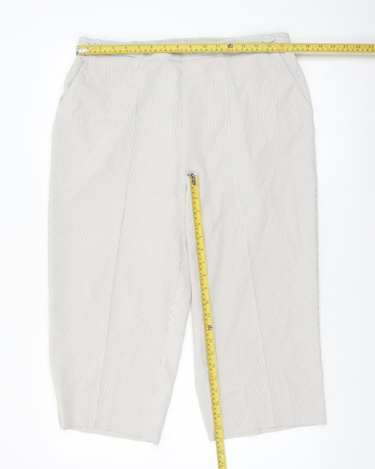 Bm Women’s Beige Striped Cropped Trousers Size 16 Cotton Blend