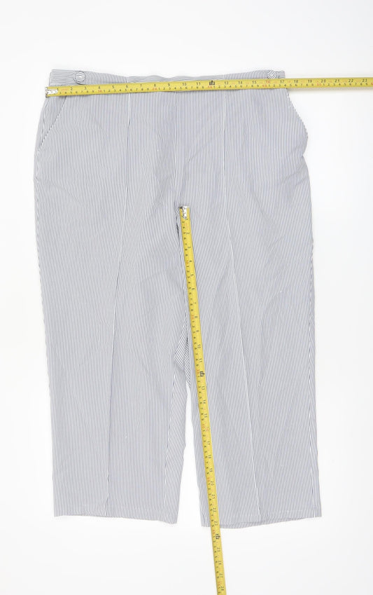 Bm Womens Blue Striped Cropped Trousers Size 16 Elastic Waist Polyester