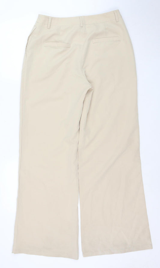 PrettyLittleThing Women’s Beige Wide-Leg Polyester Trousers Size 10