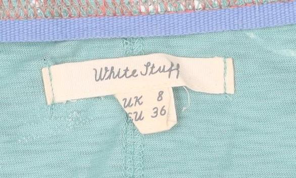 White Stuff Womens Green Floral V-Neck Cotton T-Shirt Size 8
