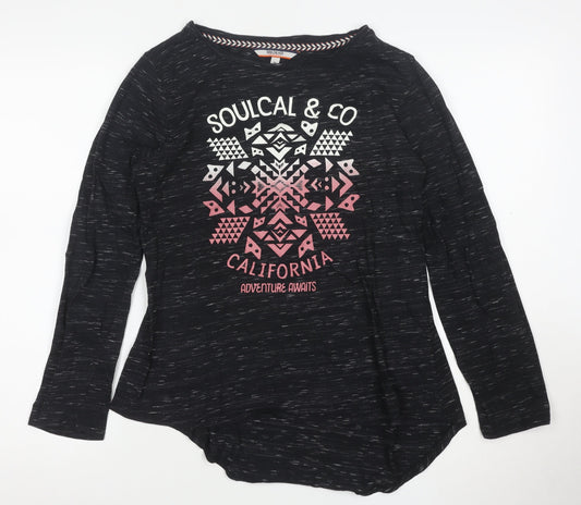 SoulCal Womens Black Long Sleeve Graphic T-Shirt Size 12