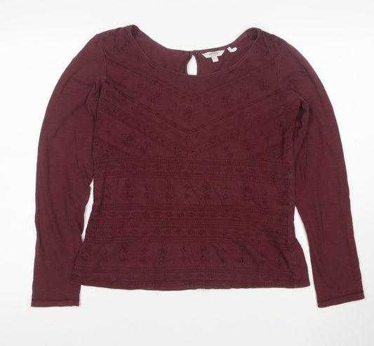 FatFace Women's Red Embroidered Long Sleeve Tunic Blouse Size 12