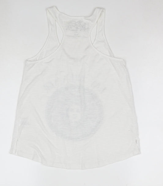 Rosie Harlow Women's White Racerback Tank Top Small Boho Graphic