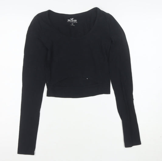 Hollister Women's Black Cropped Long Sleeve Scoop Neck Top Size S
