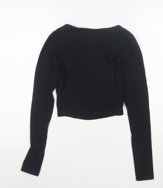 Hollister Women's Black Cropped Long Sleeve Scoop Neck Top Size S