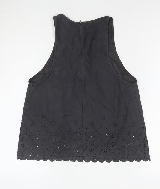 MNG Suit Women's Black Embroidered Cotton High Neck Tank Top Size S