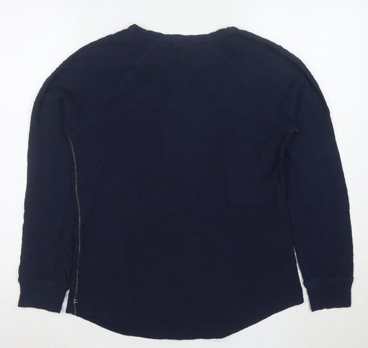 White Stuff Women's Blue Long Sleeve Cotton Zip T-Shirt UK 10