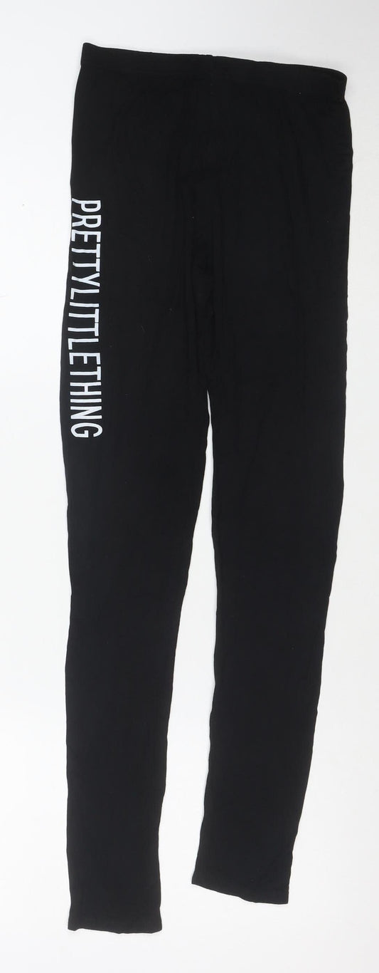PRETTYLITTLETHING Women’s Black Logo Leggings Size 8 Stretch Jersey