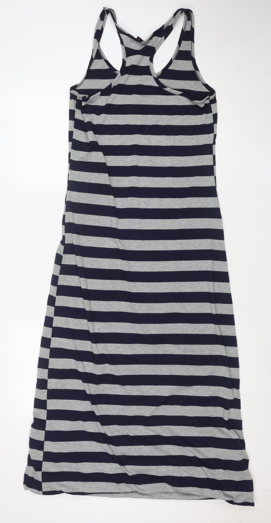 Red London Women's Navy Grey Striped Sleeveless Long Tank Dress M