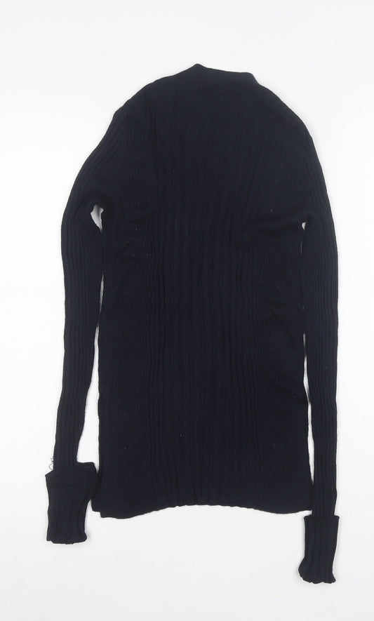Whistles Women's Black Wool Blend Mock Neck Slim Pullover Jumper Size 6