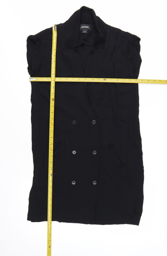 Monki Women Black Collared Short Sleeve Shirt Dress Size S