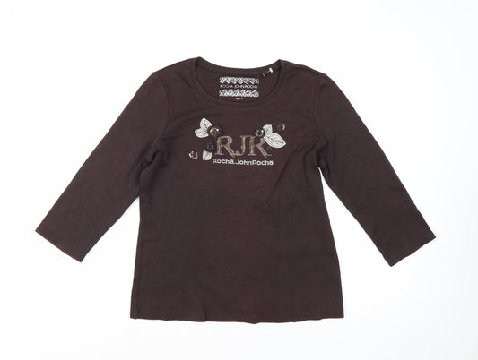 RJR.John Rocha Women Brown 3/4 Sleeve Cotton Top Size 14