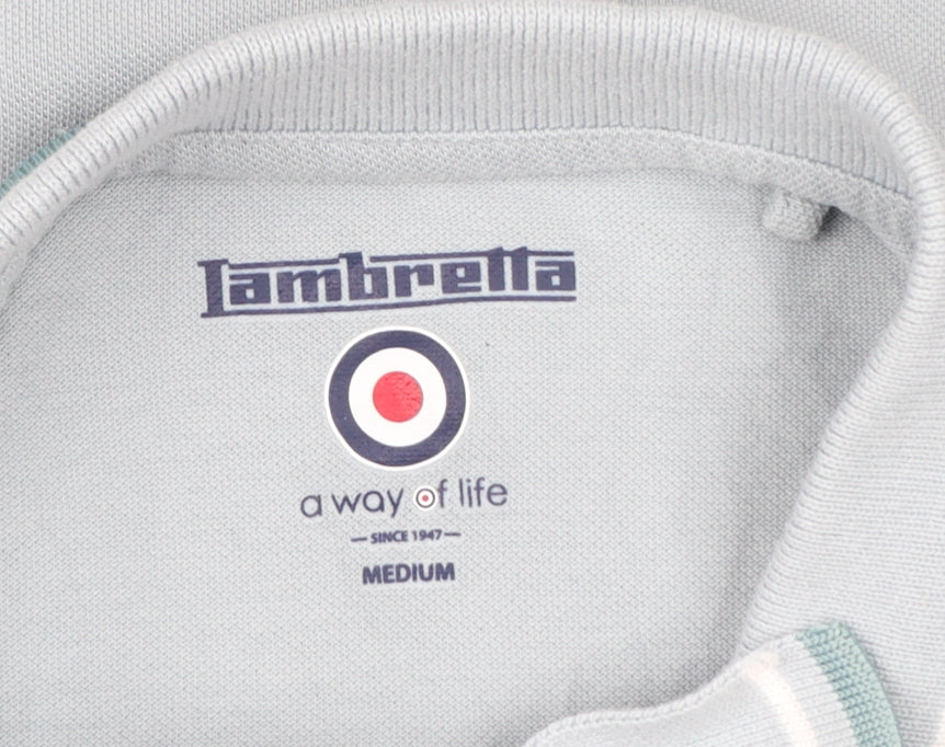 Lambretta Men's Blue Short Sleeve Polo Shirt Medium Cotton Retro Style