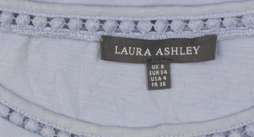 Laura Ashley Women's Blue Cotton 3/4 Bell Sleeve Tunic Blouse UK 8