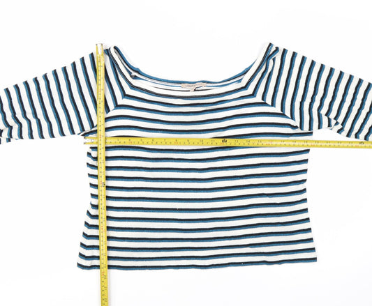 Marks and Spencer Women Blue Striped Boat Neck Long Sleeve T-Shirt Size 18