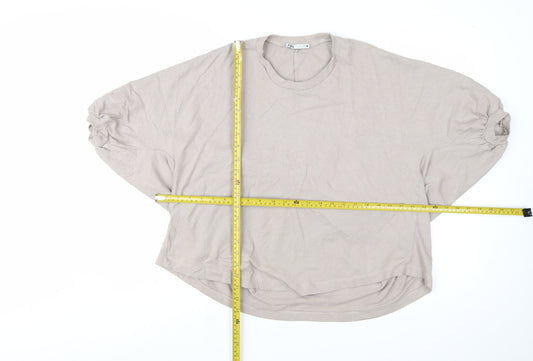 Zara Women Beige Relaxed Batwing Cotton T-Shirt S