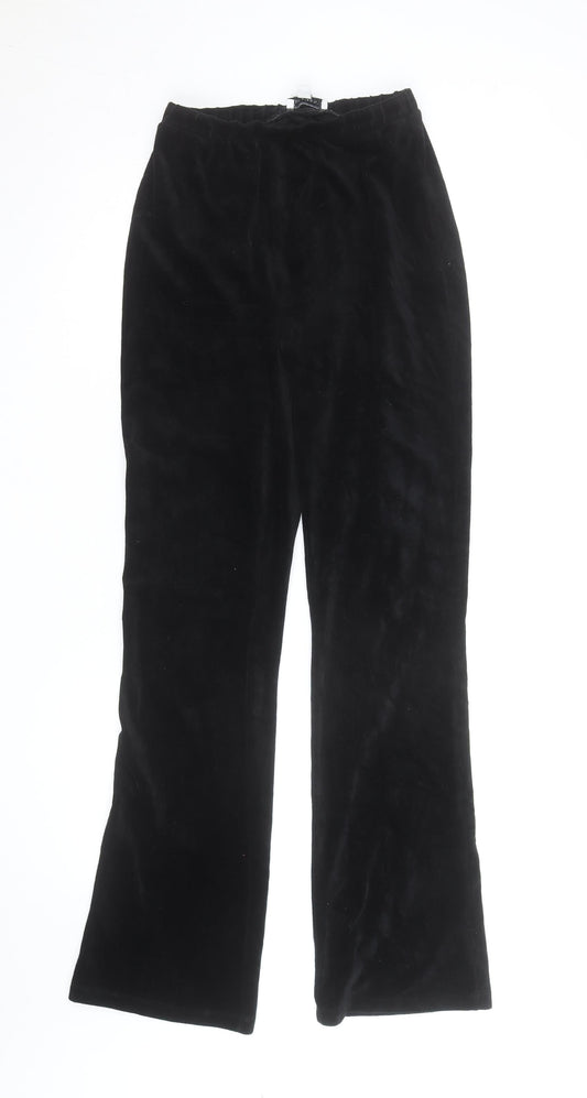 Topshop Women Black Velvet Wide-Leg Trousers Size 8