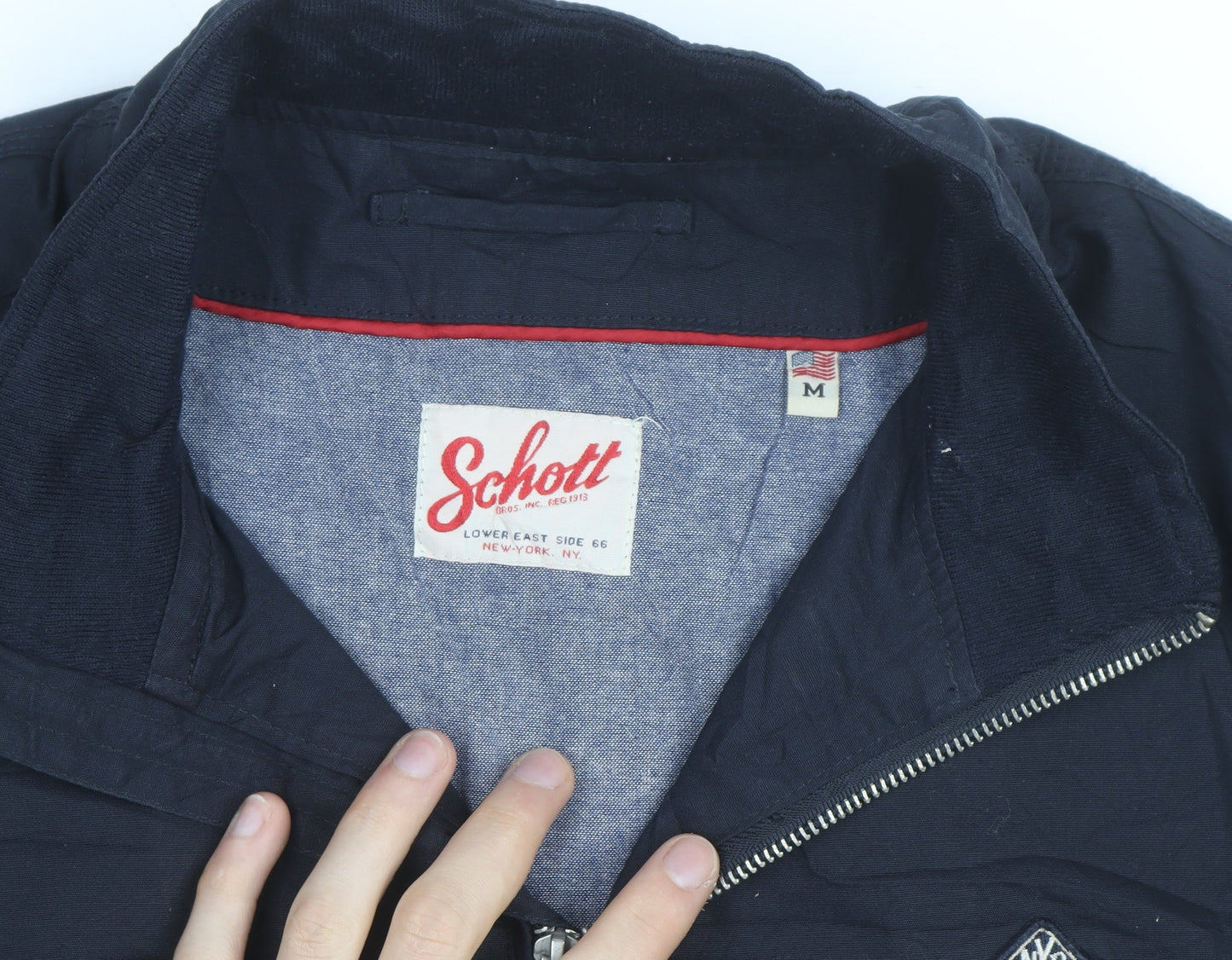 Schott Mens Blue Bomber Jacket M Cotton Blend Zip Up Casual