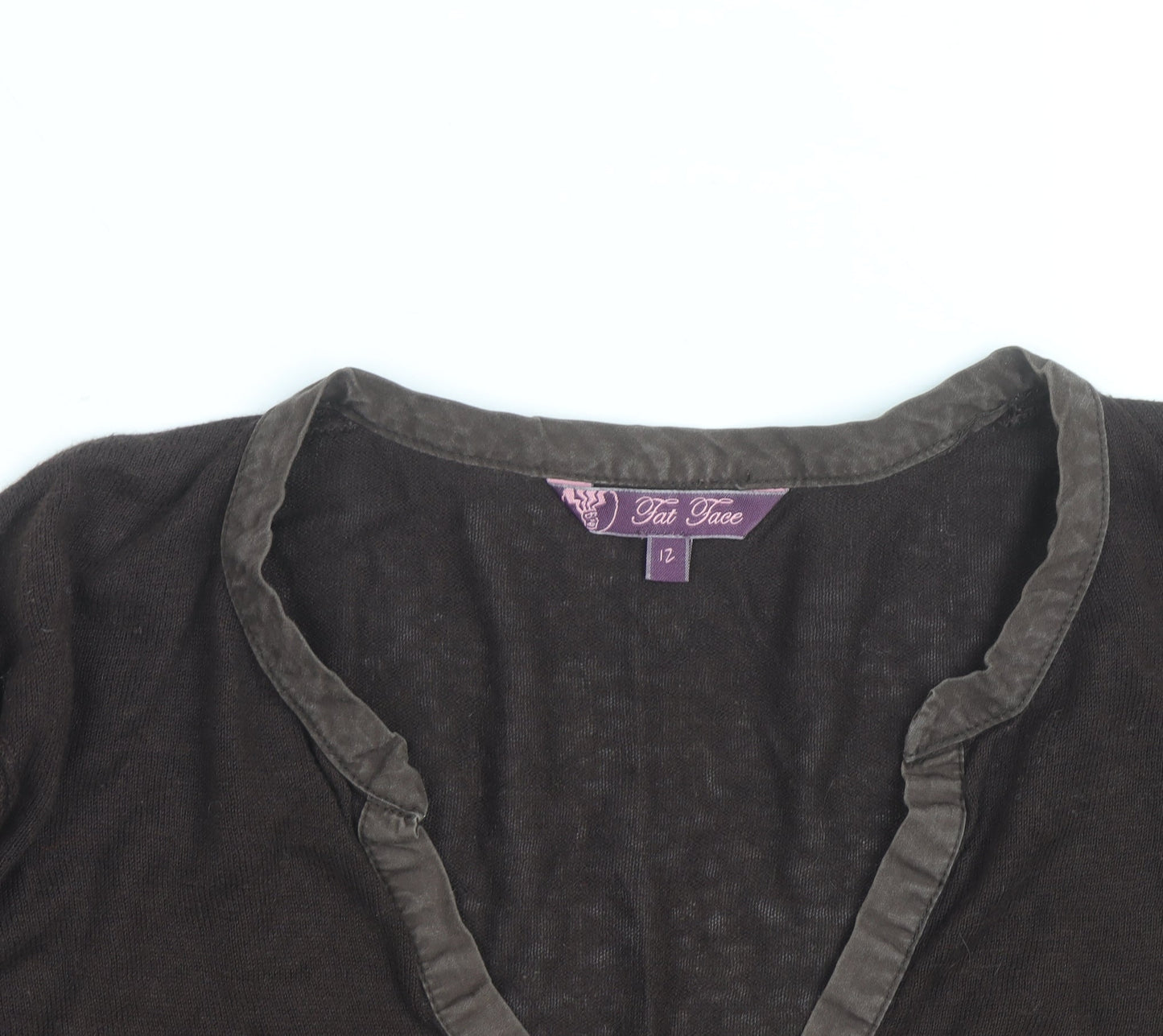 Fat Face Womens Brown Linen Cotton Henley Jumper Size 12