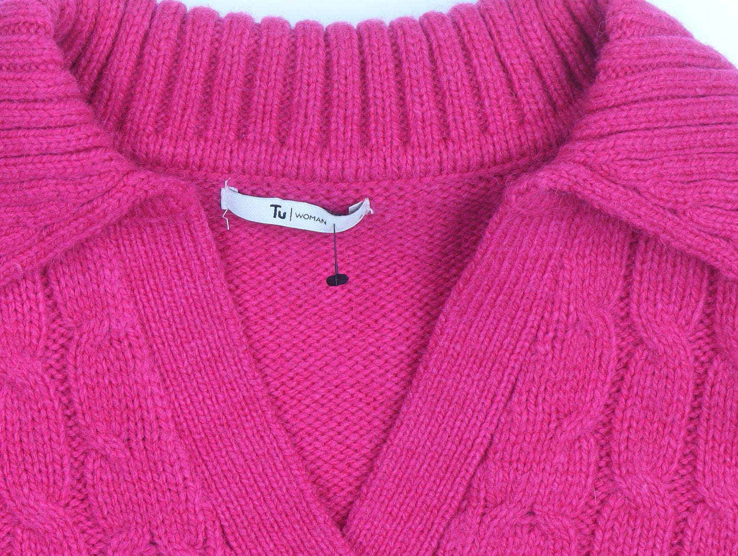 Tu Women’s Pink Cable-Knit V-Neck Pullover Jumper Size 8