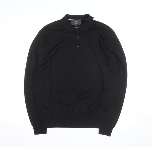 Marks and Spencer Mens Black Merino Wool Long Sleeve Polo XL Classic Fit