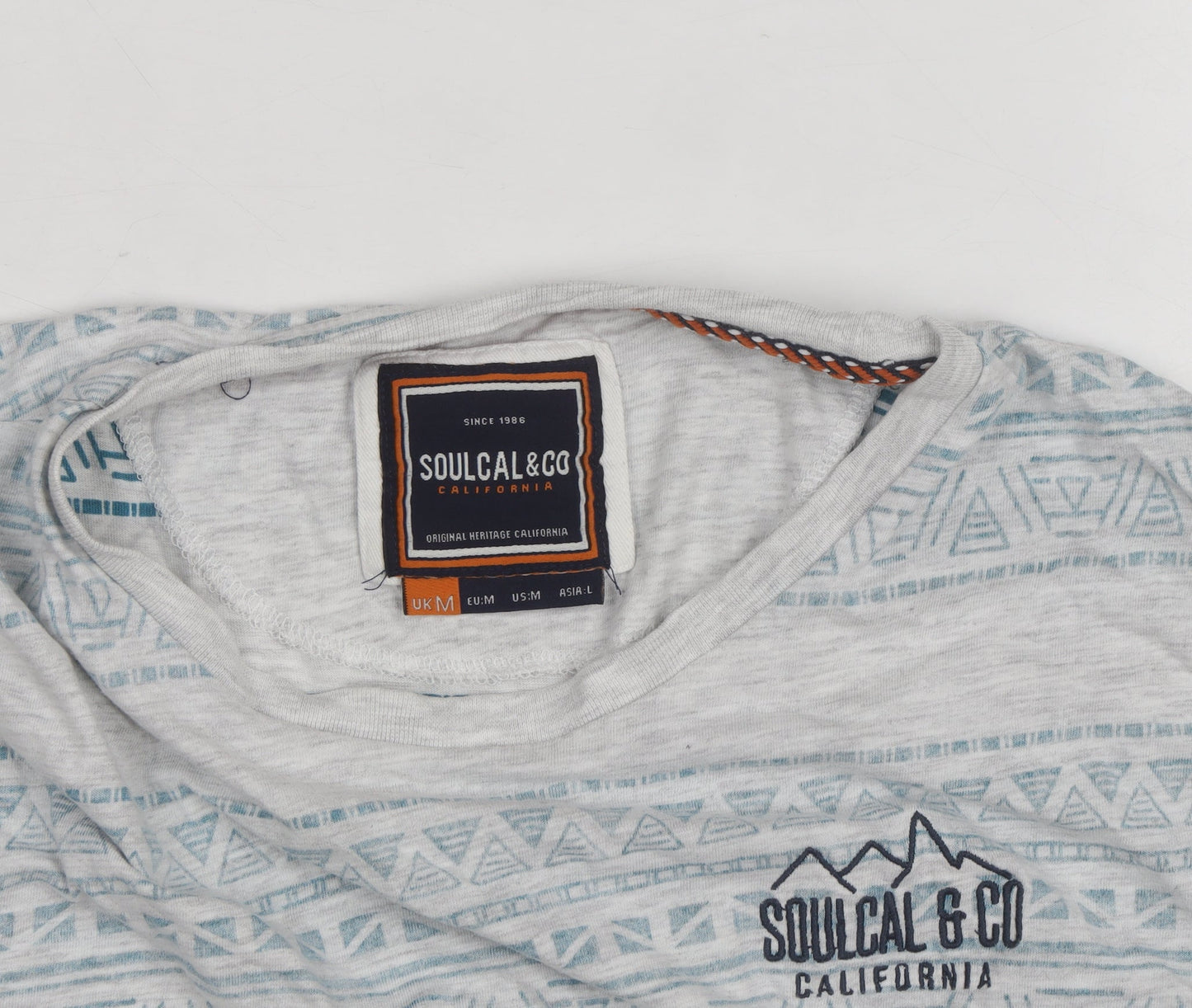 SoulCal & Co Men's Grey Aztec Print Crew Neck Short Sleeve T-Shirt M