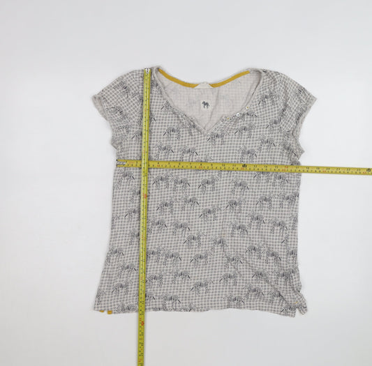 White Stuff Women's Grey Zebra Print Cotton V-Neck T-Shirt Size 12