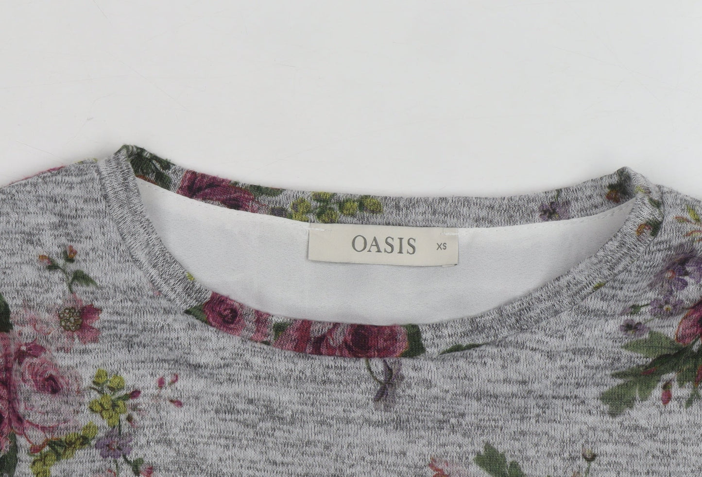 Oasis Women Grey Floral Pullover Jumper XS Long Sleeve Knit