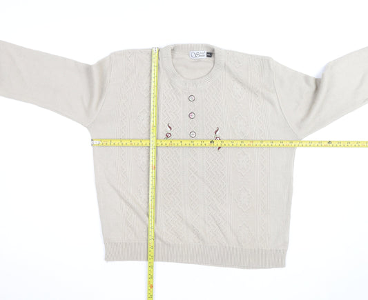 Anne Smith Women’s Beige Knit Henley Jumper M Embroidered